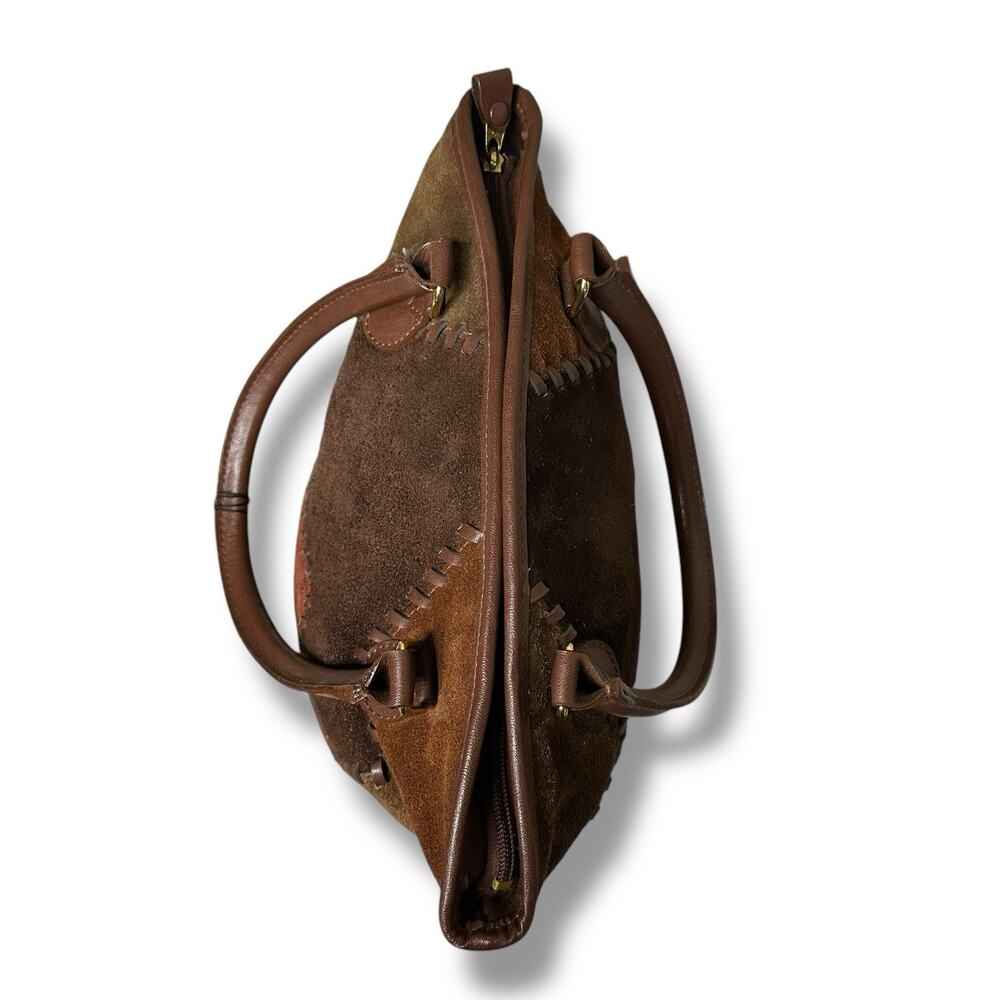 Elegant Patchwork Suede Tote - Brown - image 6